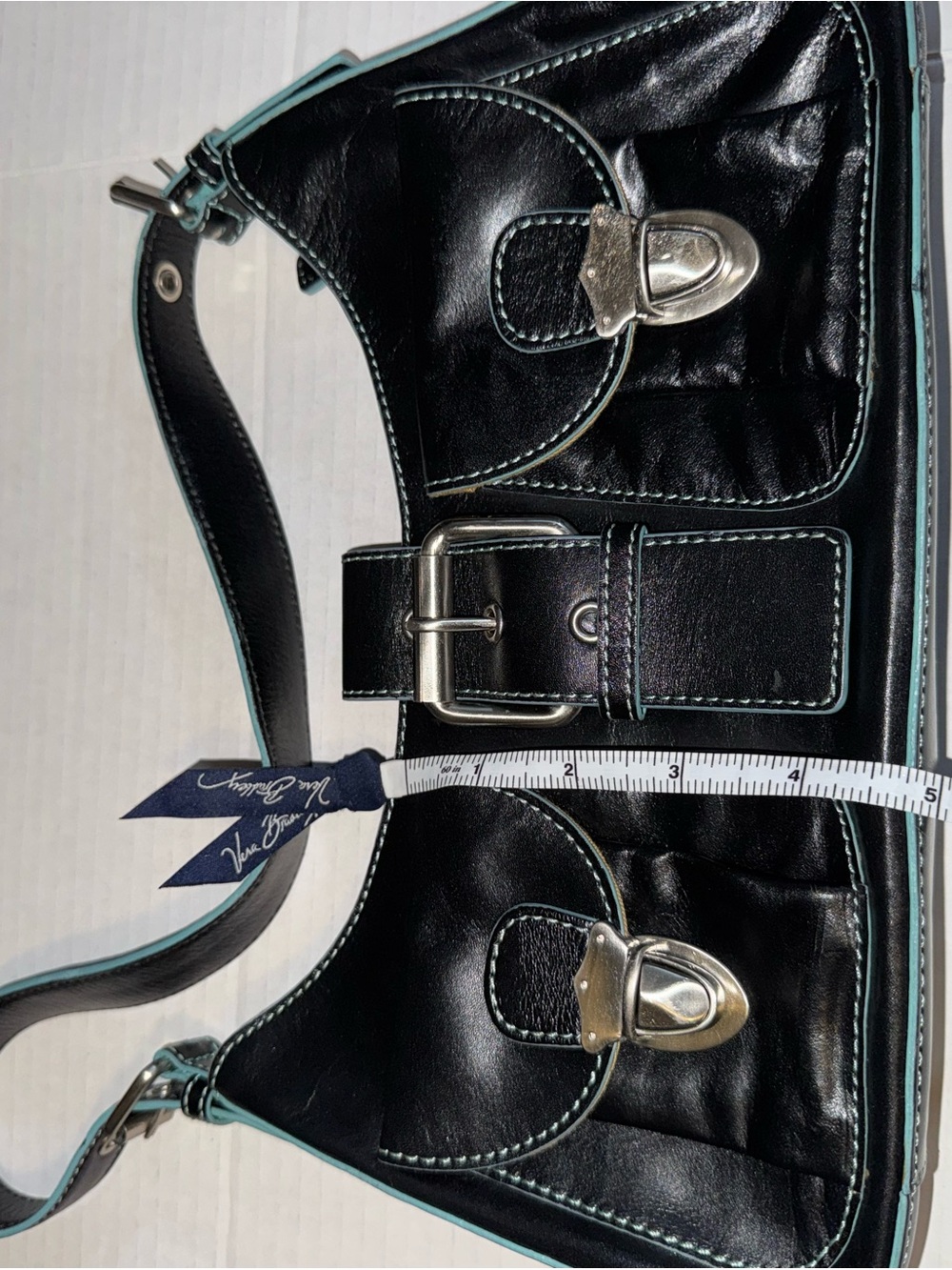 Hype Black Shoulder Bag with Teal Piping and Silver Hardware - Picture 2 of 2
